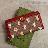 Discount Doraemon x Gucci GG Canvas Zip Around Wallet 647787 Red/Yellow 2021