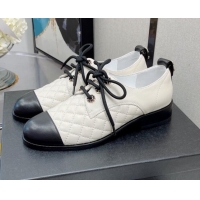 Perfect Chanel 19 Quilted Lambskin Lace-ups with CC Back 092355 White