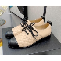 Grade Quality Chanel 19 Quilted Lambskin Lace-ups with CC Back 092355 Apricot