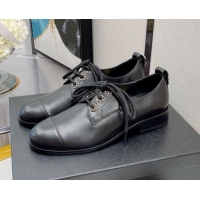 Stylish Chanel 19 Calfskin Lace-ups with CC Back Black 092358