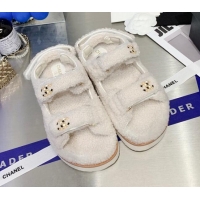 Discount Chanel Shearling Flat Sandals G35927 White