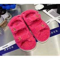 Low Cost Chanel Shearling Flat Sandals G35927 Hot Pink