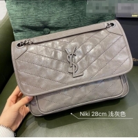 Shop Grade Saint Laurent Niki Medium Bag in Crinkled Vintage Leather 633158 Light Grey 2021