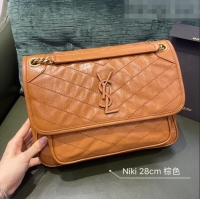 Most Popular Saint Laurent Niki Medium Bag in Crinkled Vintage Leather 633158 Tan Brown 2021