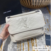 Low Cost Saint Laurent Niki Medium Bag in Crinkled Vintage Leather 633158 Cream White 2021