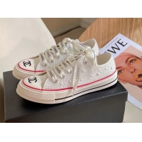 Luxurious Chanel x Converse Canvas Pearl Allover Low-top Sneakers White/Red 092369