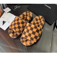 Shop Duplicate Chanel Wool Check Flat Sandals Brown 092376