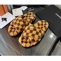 Best Grade Chanel Wool Check Flat Sandals 092376 Brown