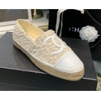 Best Product Chanel Tweed Fur Espadrilles Beige 092386