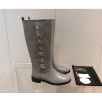 Low Cost Chanel Calfskin CC Button High Boots 092401 Gray