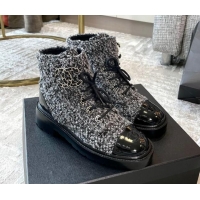 Top Grade Chanel Tweed Lace-ups Ankle Boots G36424 Black