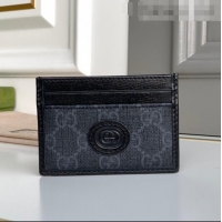 Top Grade Gucci Men's Black GG Canvas Card Case Wallet with Interlocking G 673002 2021 