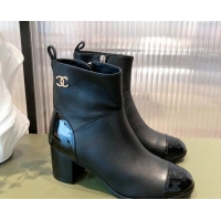 Perfect Chanel Calfskin and Patent Leather Ankle Boots 092723 Black