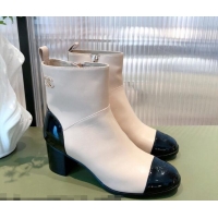 Good Product Chanel Calfskin and Patent Leather Ankle Boots 092723 Apricot