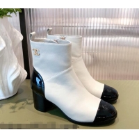 Charming Chanel Calfskin and Patent Leather Ankle Boots 092723 White