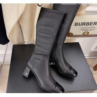 Sumptuous Chanel Calfskin & Patent Leather Calf-High Boots 5cm 111048 Black