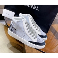 Cute Chanel Velvet High-Top Sneakers 111103 Gray