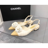 Feminine Chanel Quilted Lambskin Open Shoe/Slingback Pumps 2cm G38362 White