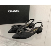 Discount Chanel Quilted Grosgrain Open Shoe/Slingback Pumps 2cm G38362 Black