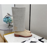 Top Quality Chanel Suede & Wool Blend High Boots 111136 Apricot/Gray