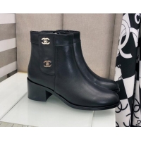 Low Price Chanel Calfskin Ankle Short Boots 4.5cm with CC Buckle 111139 Black