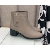 Top Design Chanel Calfskin Ankle Short Boots 4.5cm with CC Buckle 111139 Gray