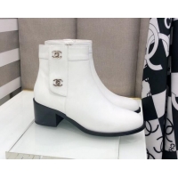 Trendy Design Chanel Calfskin Ankle Short Boots 4.5cm with CC Buckle 111139 White