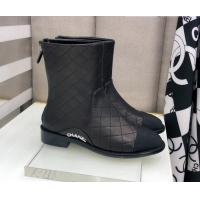 Low Cost Chanel Quilted Calfskin Ankle Short Boots with Side Logo Buckle 111143 Black