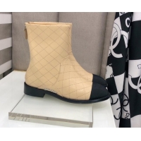 Best Luxury Chanel Quilted Calfskin Ankle Short Boots with Side Logo Buckle 111143 Apricot