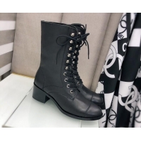 Most Popular Chanel Nappa Leather Lace-ups Boots 4.5cm 111147 Black