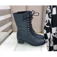 Modern Chanel Nappa Leather Lace-ups Boots 4.5cm 111147 Navy Blue