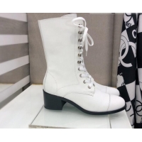 Low Price Chanel Nappa Leather Lace-ups Boots 4.5cm 111149 White