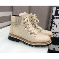 Super Quality Chanel Quilted Lace-ups Ankle Short Boots 3cm 111150 Beige