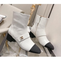 Elegant Chanel Calfskin CC Buckle Short Boots 5cm 111153 White