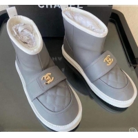 Affordable Price Chanel Soft Calfskin Ankle Short Boots with CC Buckle 111169 Gray