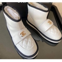 Low Price Chanel Soft Calfskin Ankle Short Boots with CC Buckle 111169 White