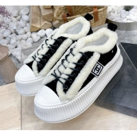 Top Quality Chanel Canvas Wool Logo Patch Sneakers 111176 Black