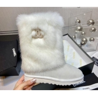 Super Quality Chanel Suede&Rabbit Fur &Wool Lining Short Boots 111184 Gray/White