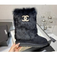 Best Price Chanel Suede&Rabbit Fur &Wool Lining Short Boots 111184 Black