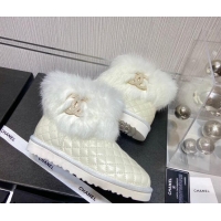 Stylish Chanel Lambskin&Rabbit Fur &Wool Lining Ankle Boots 111186 Beige