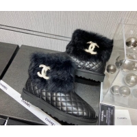 Duplicate Chanel Lambskin&Rabbit Fur &Wool Lining Ankle Boots Black 111187