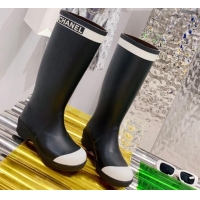 Low Cost Chanel Rain High Boots G38355 Black/White