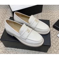 Super Quality Chanel Calfskin Chain CC Loafers 111201 White