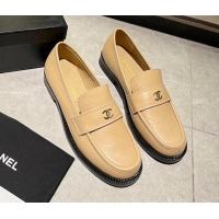 Top Design Chanel Shiny Calfskin Loafers G38048 Beige