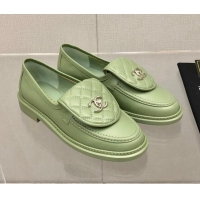 Good Quality Chanel Leather Loafers with CC Foldover 111709 Green