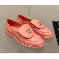 Charming Chanel Leather Loafers with CC Foldover 111709 Coral Pink