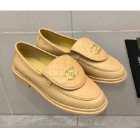 Low Price Chanel Leather Loafers with CC Foldover 111709 Beige