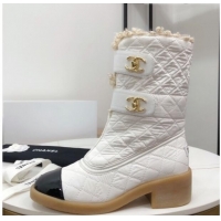 Best Grade Chanel Shearling Short Boots 5cm 111713 White