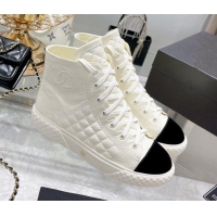 Top Quality Chanel Leather High-Top Sneakers 111715 White