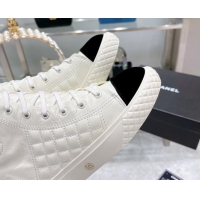 Top Quality Chanel Leather High-Top Sneakers 111715 White